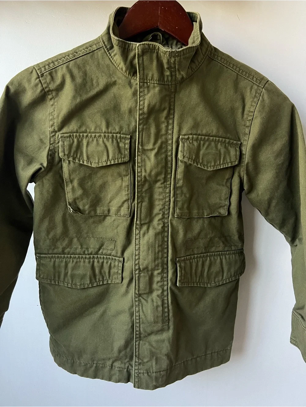 Old Navy Boys Army Green Utility Jacket Midweight Cotton Twill Coat Size 8